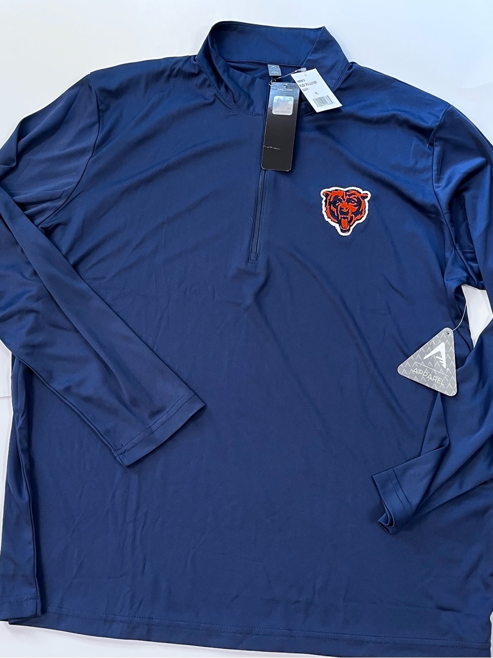 NFL Navy Long-Sleeve Quarter-Zip Pullover with Chicago Bears Team Patch